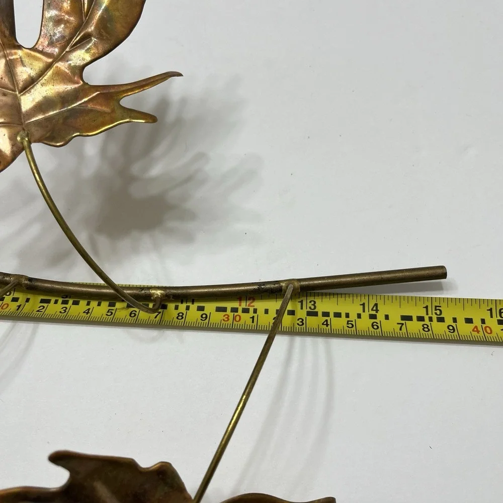 Vintage Brutalist-Style Wall Art Copper Toned Maple Leaves Metal Stem 12x15